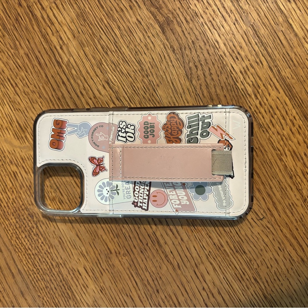 Clear Phone Case with Pink Strap and Fun Stickers